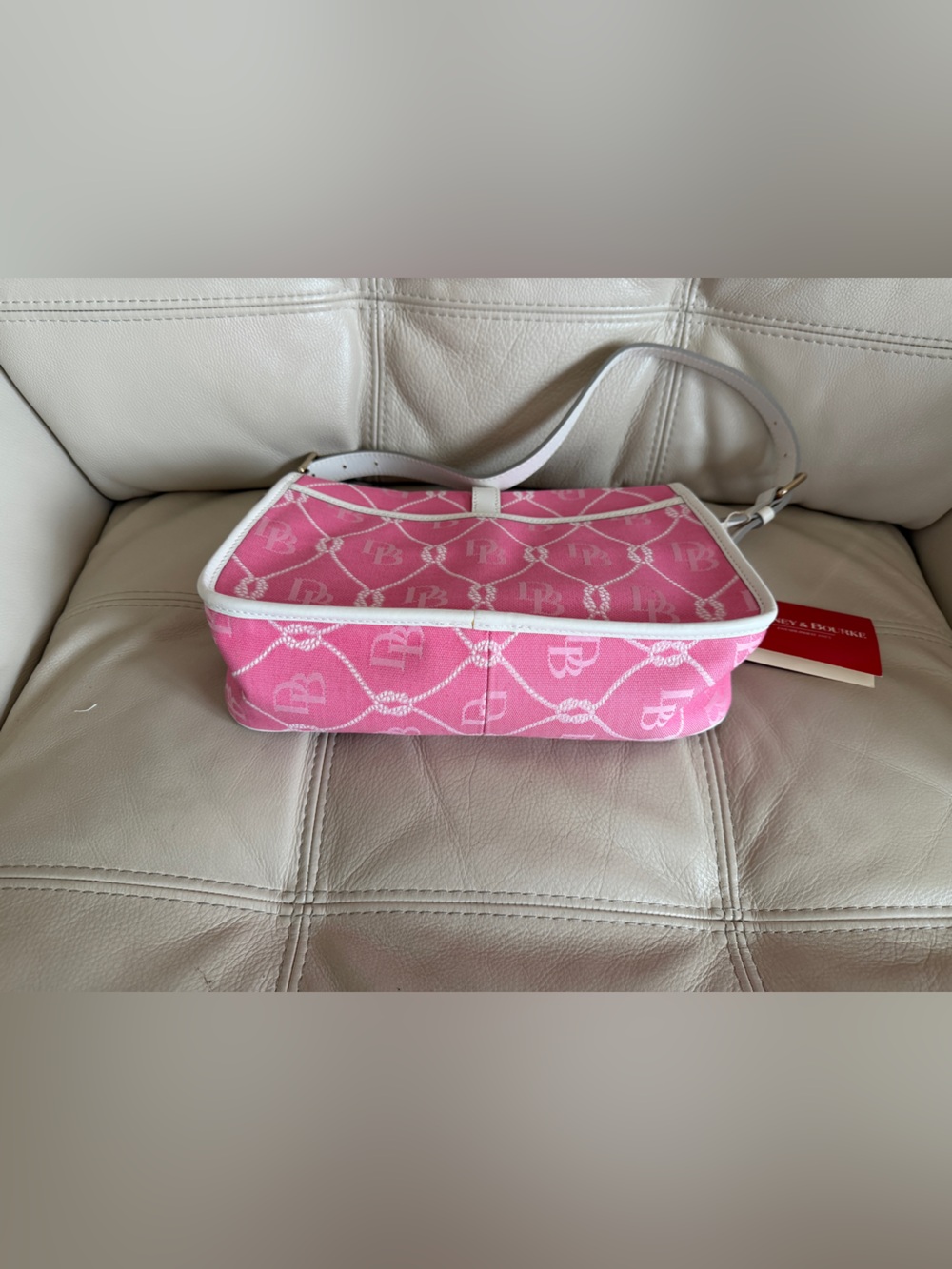 NWT Dooney & Bourke Pink signature Jacquard bag with White leather Trim - Picture 5 of 6